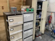 2 X FILING CABINETS AND A STORAGE CUPBIARD INCLUDING CONTENTS ROOFING PRIMER, INSDTANT CONTACT