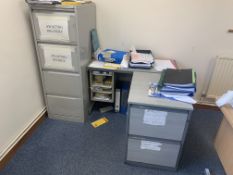 4 DRAWER METAL FILING CABINET AND 2 SRAWER WOODEN CABINET