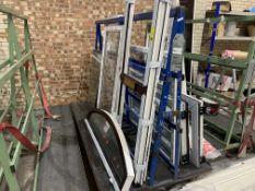 DOUBLE SIDED ACRA A FRAME WINDOW TROLLEY WITH WHEELS 245L X 170H X 120 WITH CONTENTS TO INCLUDE 7