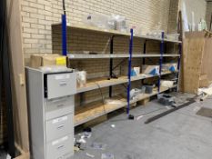 3 BAYS OF HEAVY DUTY RACKING AND A FILING CABINET EACH BAY 240L X 220H X 64D (CM) WITH CONTENTS
