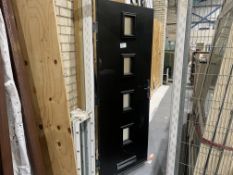 MODERN STYLE BLACK COMPOSITE DOOR ON FRAME SIZE WITH FRAME 89W X 206H (BUYER TO REMOVE)