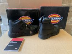 5 X VARIOUS BRAND NEW DICKIES WORK BOOTS IN VARIOUS STYLES AND SIZES INCLUDING 2X 11.5, 2 X 8 AND