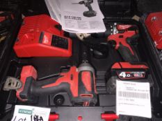 Milwaukee Set Drill and IMPACT DRIVER 18V INCLUDES BATTERY, CHARGER & CARRY CASE. UNCHECKED ITEM