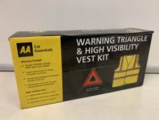 12 X NEW BOXED AA WARNING TRIANGLE & HIGH VISIBILITY VEST KITS