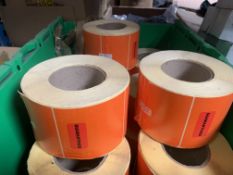 14 LARGE ROLS OF ORANGE QUARANTINE LABELS