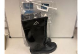 7 X NEW PACKAGED RIGOUR BLACK SAFETY WELLINGTON BOOTS SIZE 9