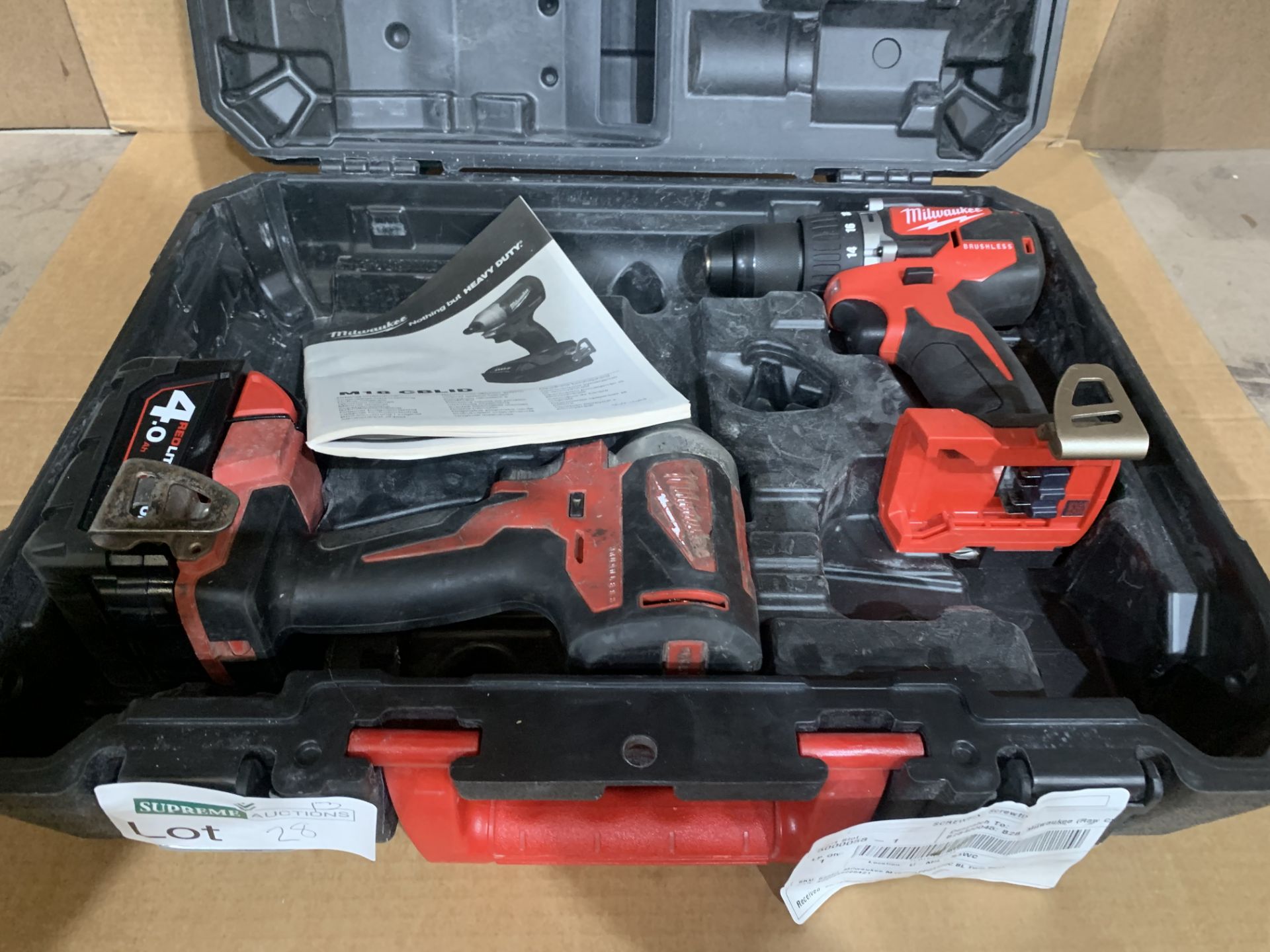 MILWAUKEE M18 TWIN PACK - DRILL & IMPACT DRIVER WITH 1 X BATTERY & CARRY CASE. UNCHECKED