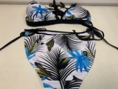 20 X BRAND NEW 2 PIECE MULTI COLOURED FLORAL DESIGN BIKINI SETS SIZES 10-16 (631/8)