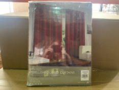 10 X BRAND NEW PIPPA RED EMBELLISHED LINED CURTAINS 66 X 54 INCH (982/8)