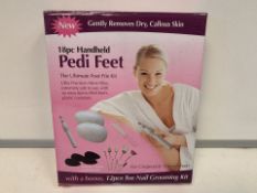 12 X NEW BOXED 18 PIECE HANDHELD PEDI FEET SET. THE ULTIMATE FOOT FILE KIT WITH A BONUS 12 PIECE TOE