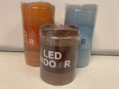 32 X NEW PACKAGED LED INDOOR BATTERY POWERED CANDLES. COLOURS MAY VARY (1696/8)