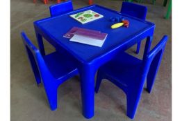 2 X BRAND NEW CHILDRENS BLUE GARDEN SETS OF 1 TABLE AND 4 CHAIRS (1718/8)