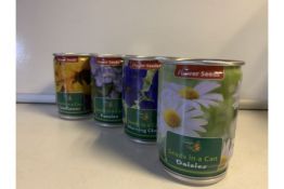 96 x NEW SEEDS IN A CAN - FLOWER SEED TINS IN A ASSORTMENT (495/8)