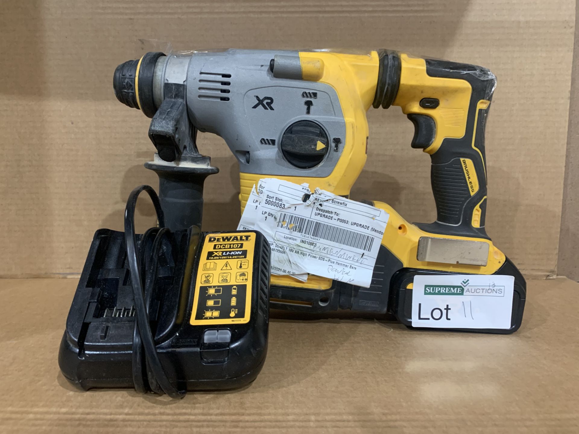 DeWalt XR Brushless SDS Plus Hammer 18V DCH283N-XJ. WITH BATTERY & CHARGER. UNCHECKED