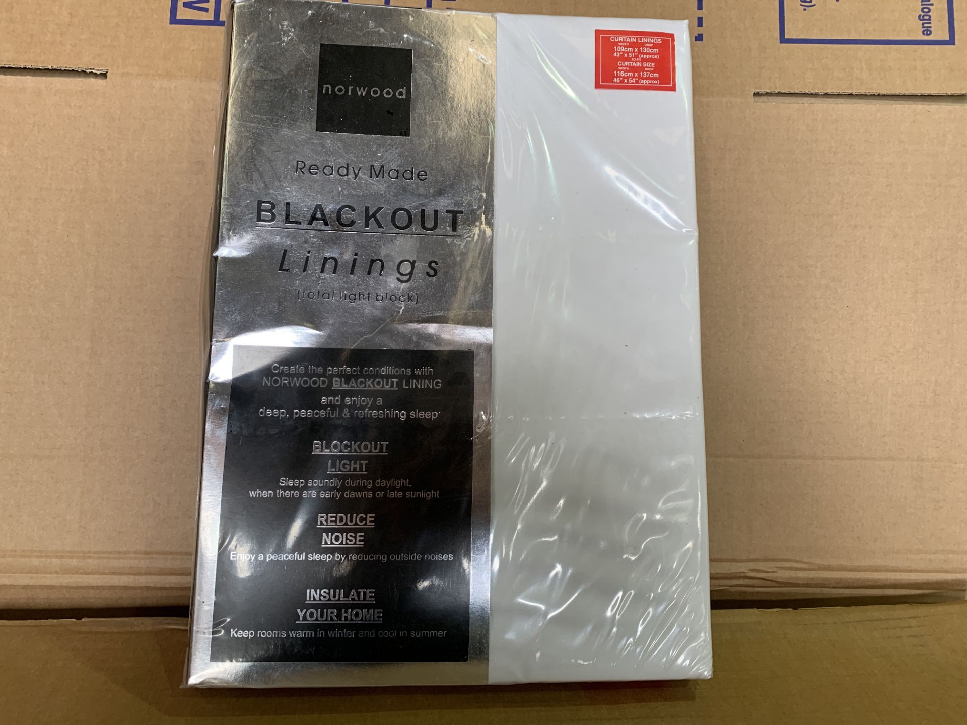 20 X BRAND NEW NORWOOD READY MADE BLACKOUT LININGS IN VARIOUS STYLES AND SIZES (516/8)