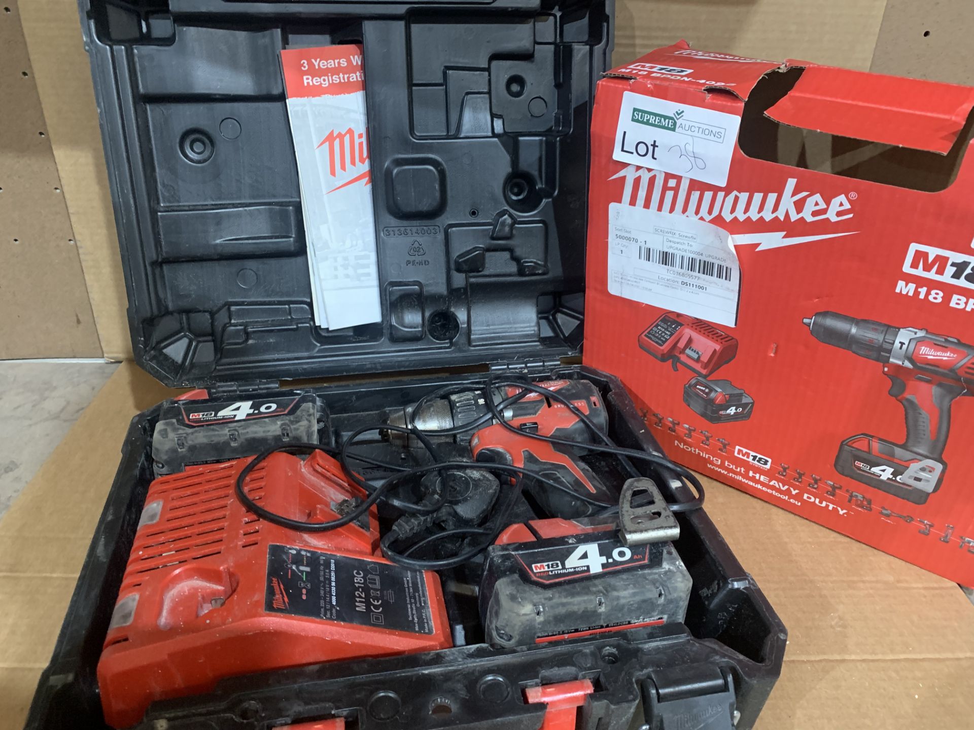 MILWAUKEE M18 CBLPD-402C 18V 4.0AH LI-ION REDLITHIUM BRUSHLESS CORDLESS COMBI DRILL COMES WITH 2 X