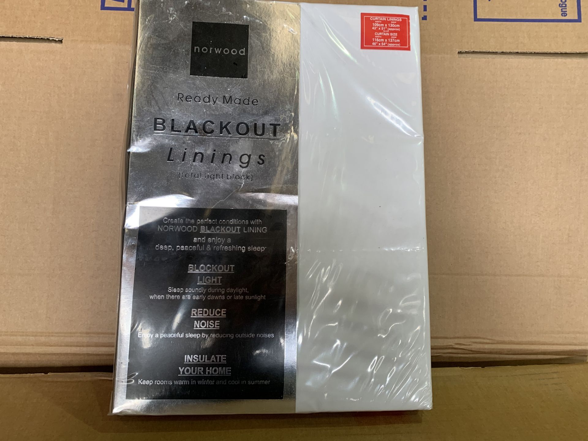 20 X BRAND NEW NORWOOD READY MADE BLACKOUT LININGS IN VARIOUS STYLES AND SIZES (517/8)