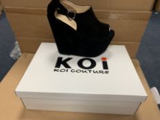 28 X BRAND NEW BOXED KOI BLACK SUEDE SHOES IN RATIO SIZED BOXES WR1 (1166/15)