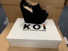 28 X BRAND NEW BOXED KOI BLACK SUEDE SHOES IN RATIO SIZED BOXES WR1 (1167/15)