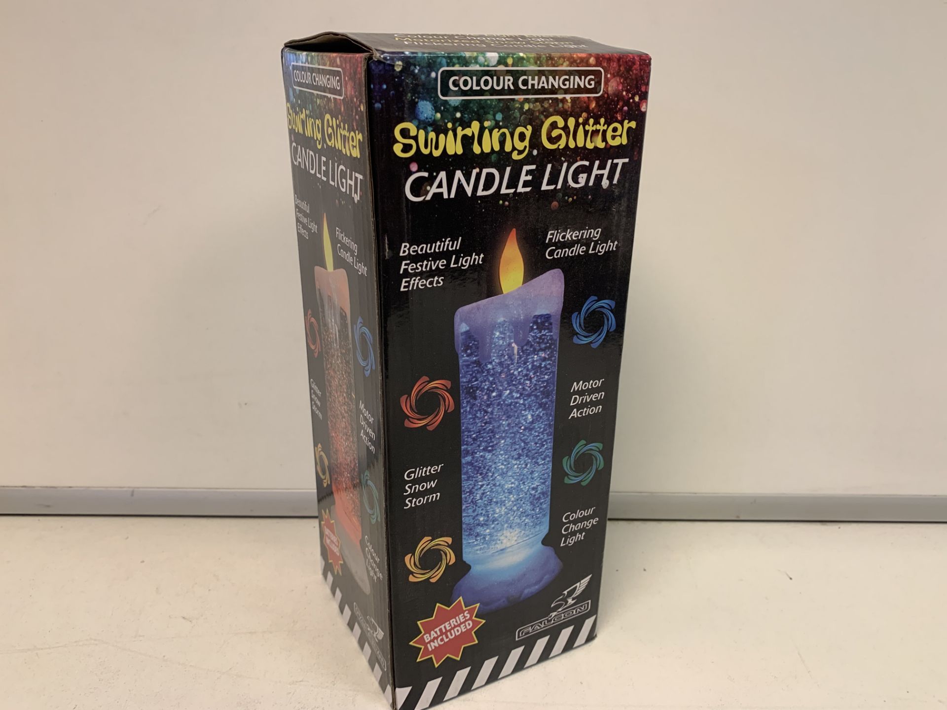 12 X NEW BOXED FALCON SWIRLING GLITTER CANDLE LIGHTS LARGE(660/15)