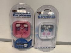 60 X NEW PACKAGED ENZO STEREO DYNAMIC EARPHONES. EACH SET INCLUDES 4 SOFT FEEL EAR CUSHIONS (449/