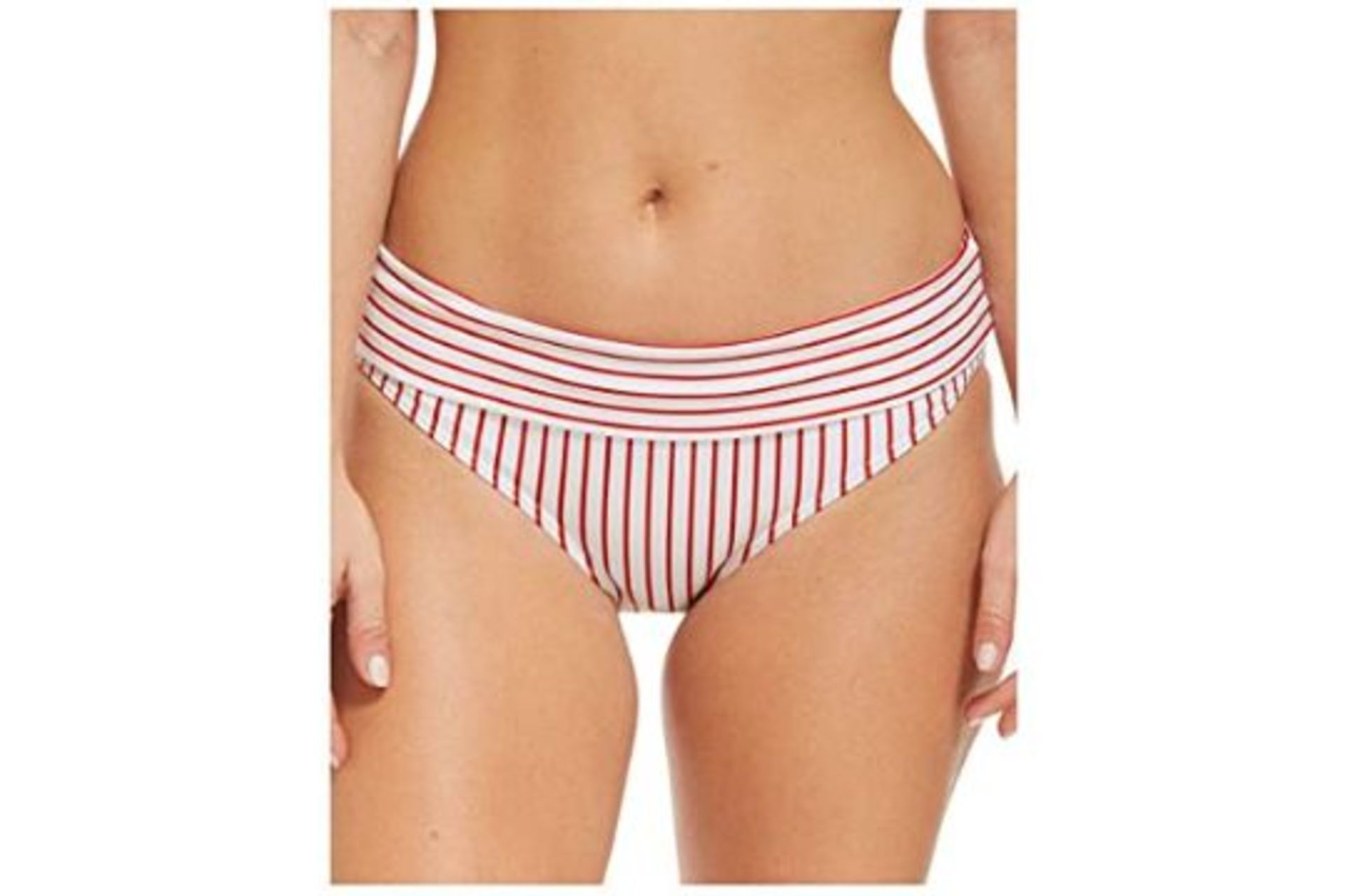 20 X BRAND NEW INDIVIDUALLY PACKAGED FIGLEAVES CASTAWAY FOLD BIKINI BOTTOMS RED/WHITE STRIPE SIZE 16