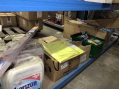 LARGE MIXED LOT INCLUDING DEMISTER PADS, WIPER BLADES, ANTIQUE WAX, HIGH VIZ OVER TROUSERS,