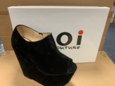 28 X BRAND NEW BOXED KOI BLACK SUEDE SHOES IN RATIO SIZED BOXES WR2