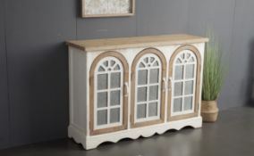 BRAND NEW MODERN DESIGN WOODEN STYLE WHITE 3 DOOR SIDE CABINET RRP £795 120 X 35 X 82CM (A20)