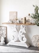 BRAND NEW WOODEN MODERN DESIGN WHITE AND RUSTIC CONSOLE TABLE RRP £425 142 X 30 X 83CM (A106)