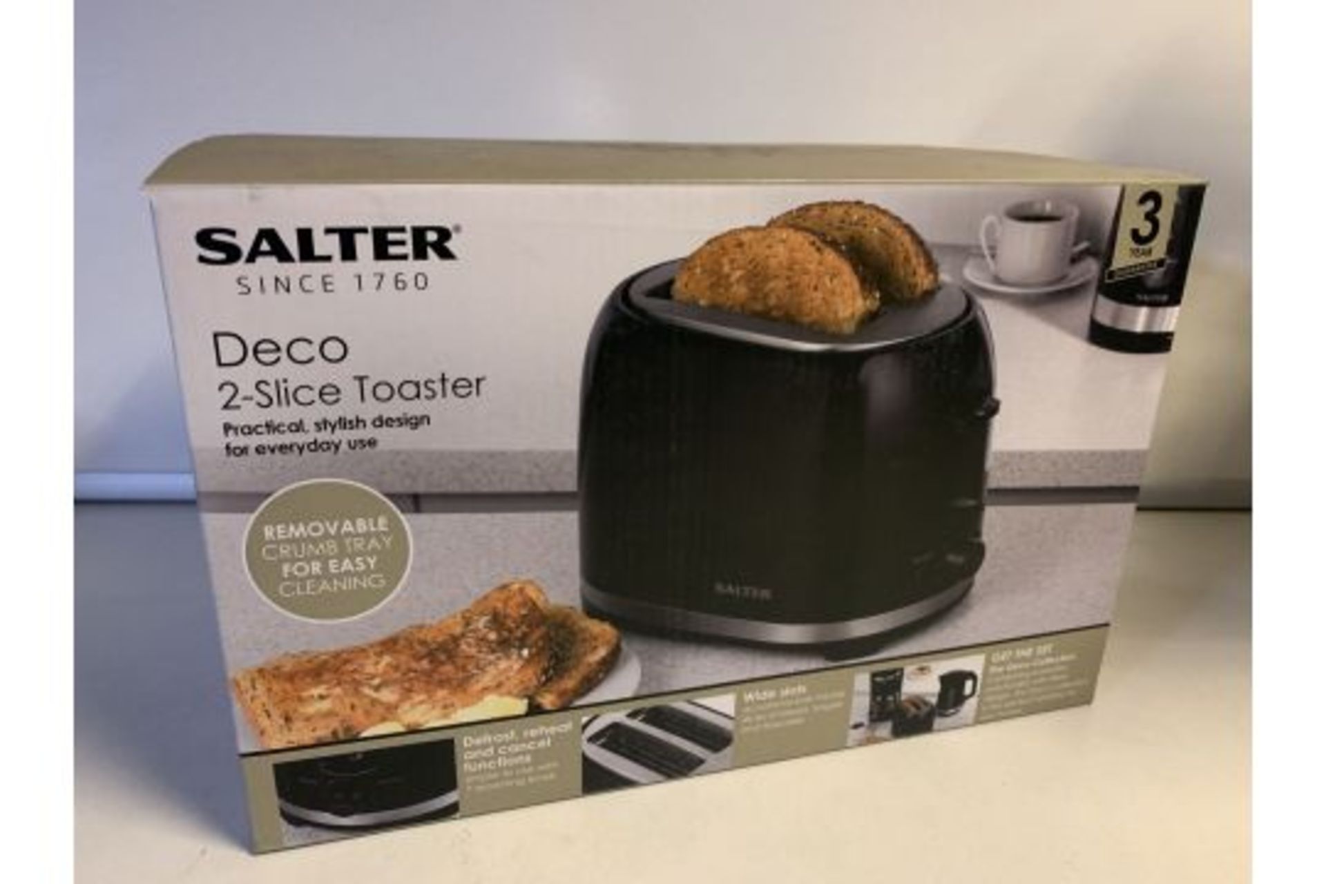 6 X BRAND NEW SALTER DECO 2 SLICE TOASTERS WITH REMOVABLE CRUMB TRAY FOR EASY CLEANING