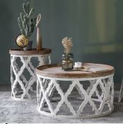 BRAND NEW WOODEN MODERN DESIGN WHITE AND RUSTIC ROUND SIDE TABLE RRP £425 81 X 40 X 81CM (A096)