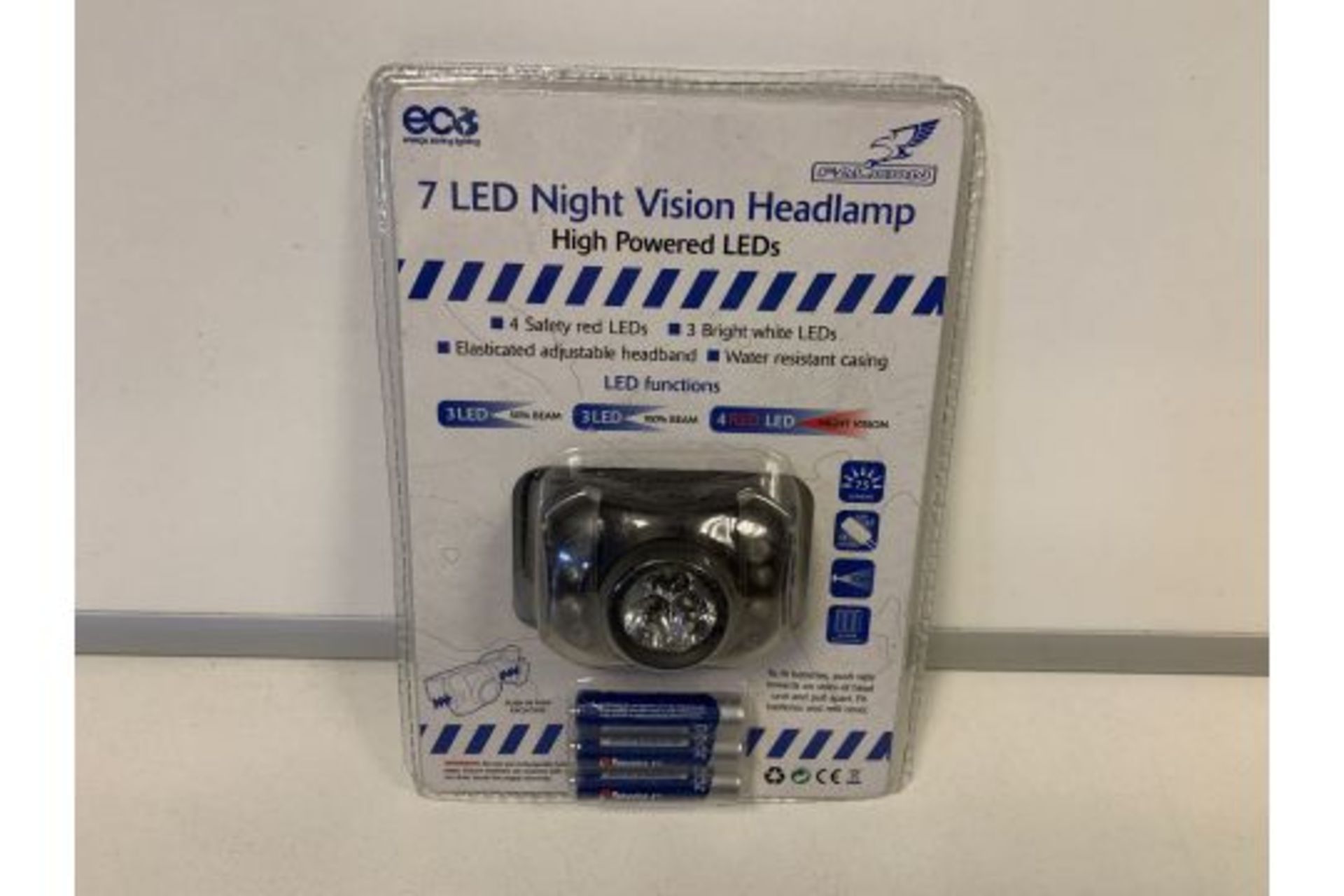 36 X NEW PACKAGED FALCON 7 LED NIGHT VISION HEADLAMP WITH HIGH POWERED LEDs