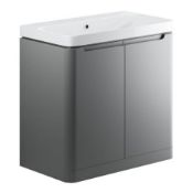 (SUP170) New Lambra 600mm 2 Door Floor Standing Vanity Unit Inc Basin Matt Dust Grey Colour May