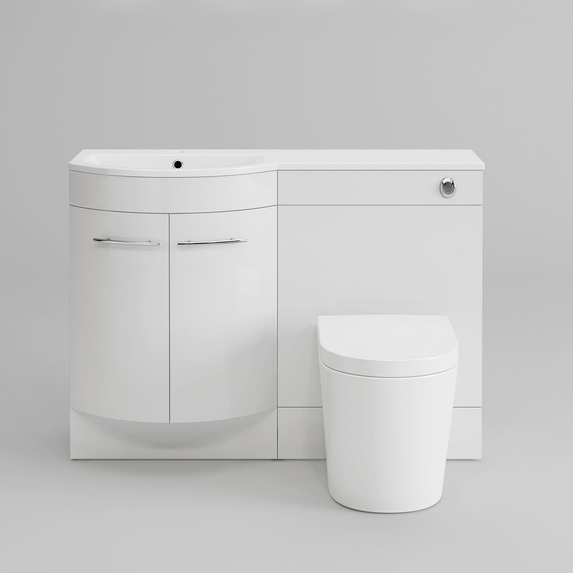 New Boxed 1200mm Alexis White Gloss Left Hand Vanity Unit Florence Back To Wall Pan. RRP £999.99. - Image 2 of 3