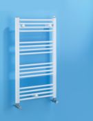 (Q34) TOWEL RADIATOR 1100 X 500MM WHITE 1667BTU. High quality steel construction with a matt white