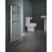 (QQ43) FLOMASTA CURVED ELECTRIC TOWEL RADIATOR 1100 X 500MM CHROME 853BTU. Electrical installation