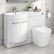 New Boxed 1200mm Alexis White Gloss Left Hand Vanity Unit Florence Back To Wall Pan. RRP £999.99.