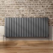 (E18) Anthracite Double Flat Panel Horizontal Radiator 600x1380mm. RRP £639.99. Made with low carbon