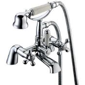 (SUP178) Edwardian Traditional Chrome Bath Shower Head Mixer Tap Ceramic Lever Handle. RRP £199.