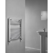 (Q31) CURVED TOWEL RADIATOR 700 X 600MM CHROME 859BTU. Curved Chrome-Plated Steel Construction Water