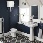 (SUP166) New Cambridge Traditional Toilet with High-Level Cistern - White Seat. RRP £899.99.