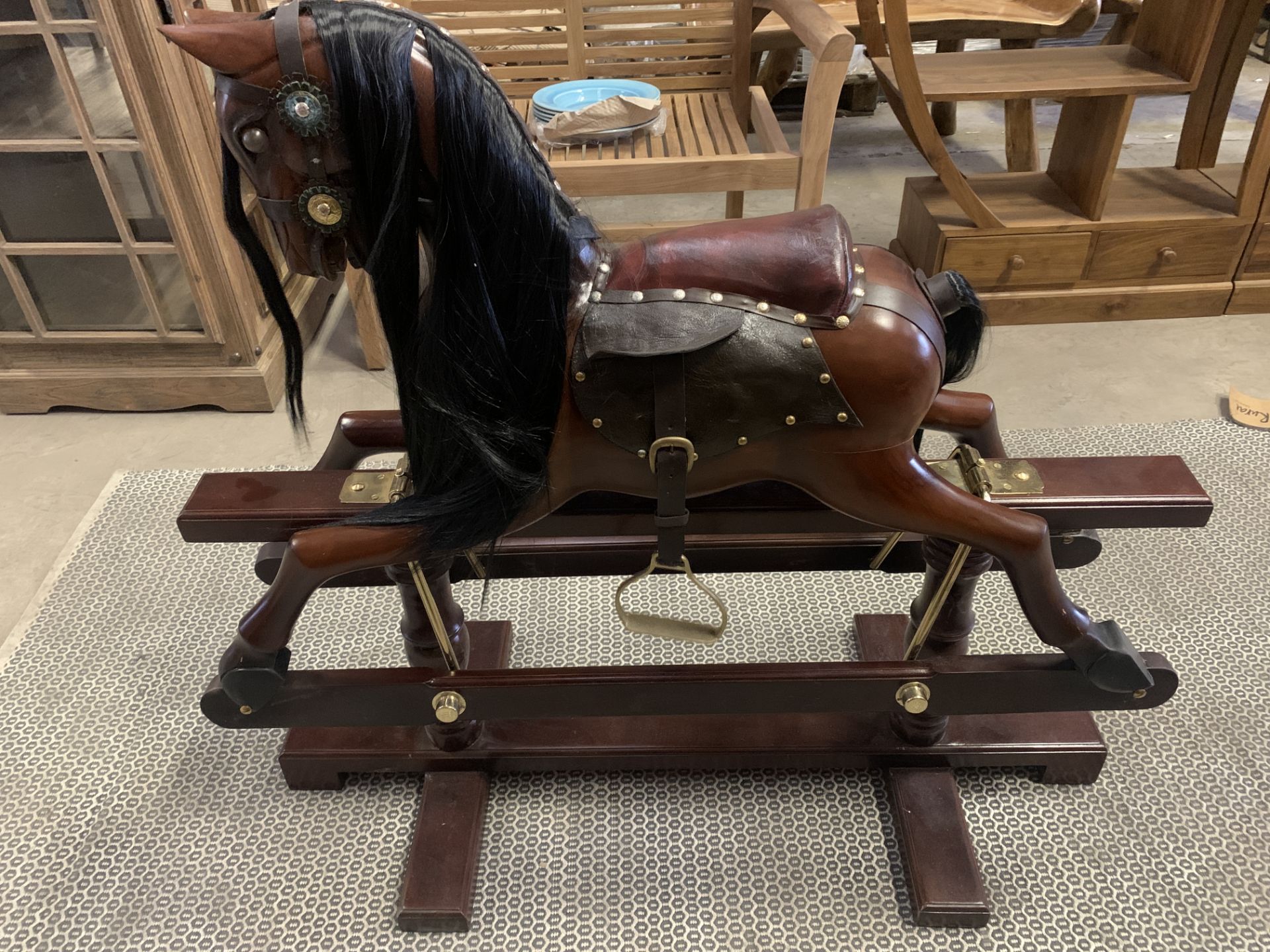 SOLID WOODEN MAHOGANY ROCKING HORSE L110 X W45 X H90 RRP £1195 - Image 2 of 3