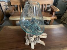 TEAK ROOT WITH GLASS VASE L15 X W20 X H30 RRP £195