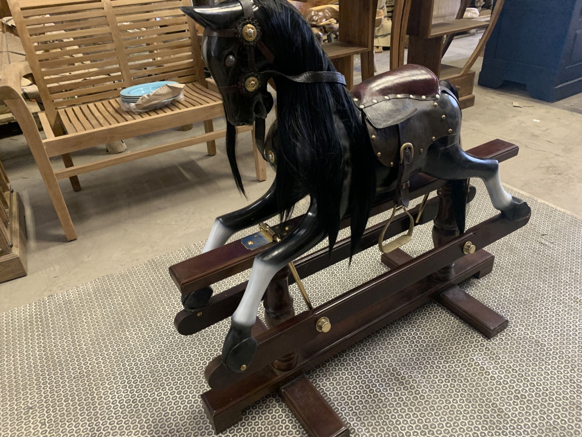 SOLID WOODEN MAHOGANY ROCKING HORSE L110 X W45 X H90 RRP £1195 - Image 2 of 3