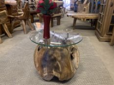 SOLID WOODEN TEAK ROOT BALL TABLE WITH 8MM GLASS DIA 50 X H50 RRP £725