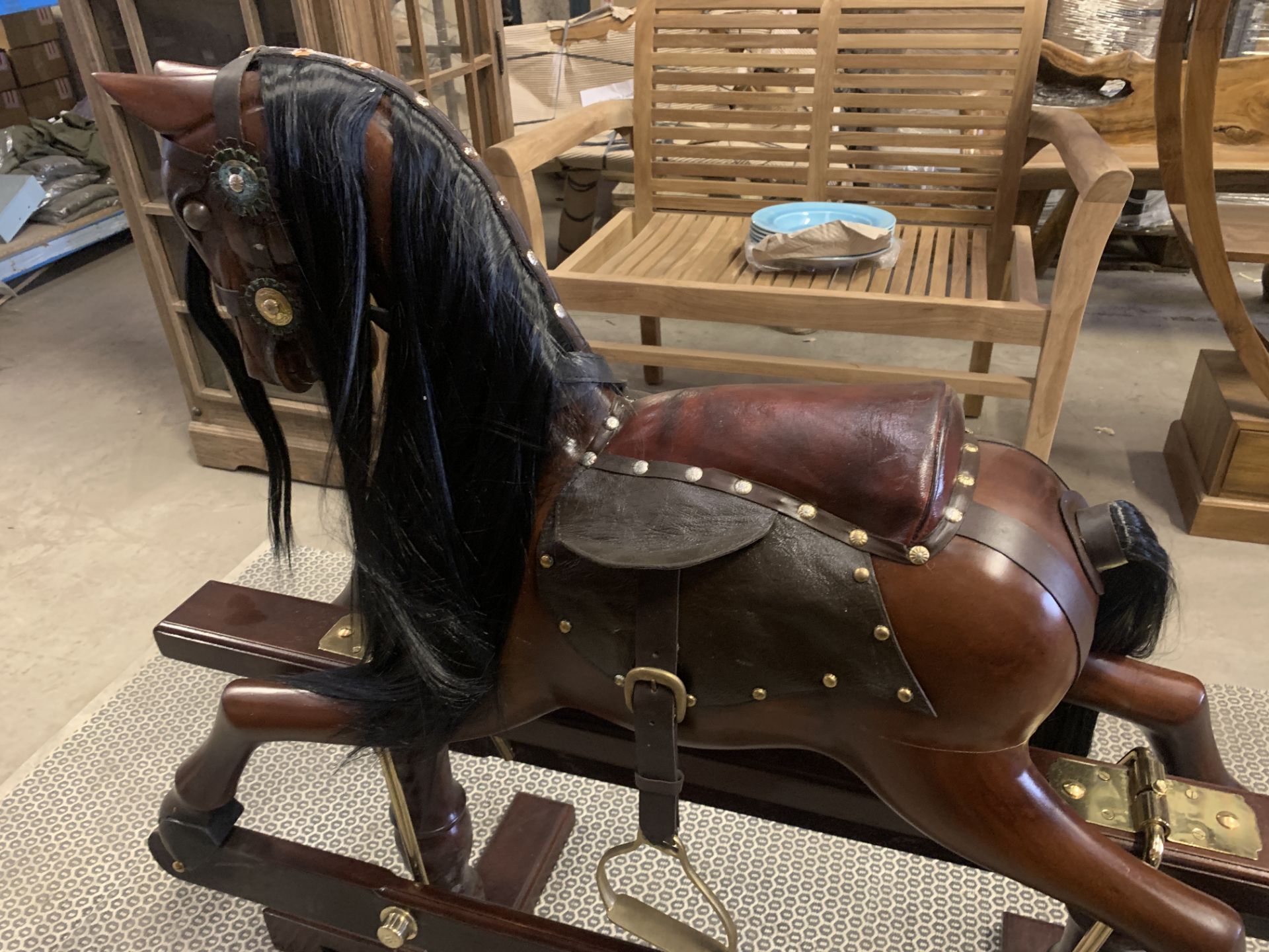 SOLID WOODEN MAHOGANY ROCKING HORSE L110 X W45 X H90 RRP £1195 - Image 3 of 3