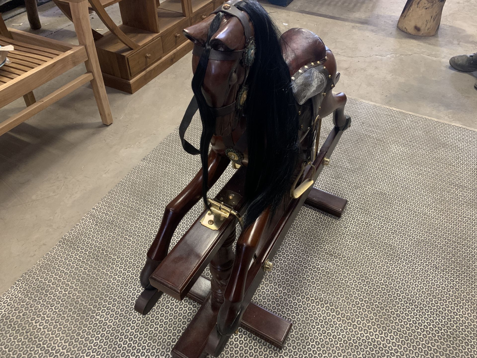 SOLID WOODEN MAHOGANY ROCKING HORSE L110 X W45 X H90 RRP £1195