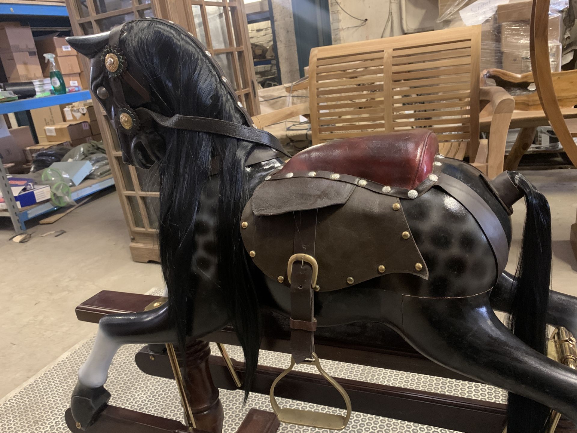 SOLID WOODEN MAHOGANY ROCKING HORSE L110 X W45 X H90 RRP £1195 - Image 3 of 3