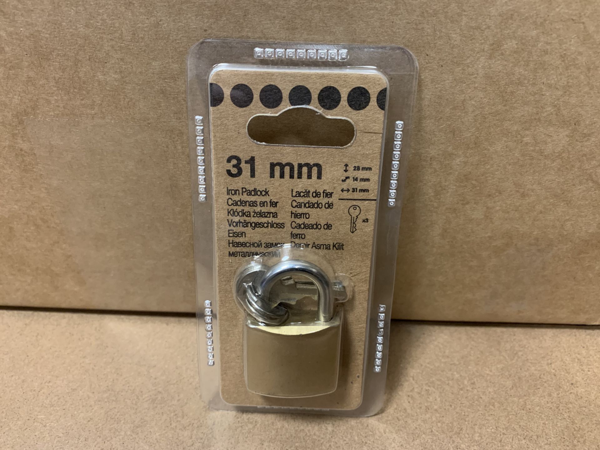 50 X NEW PACKAGED 31MM IRON PADLOCKS WITH 3 KEYS